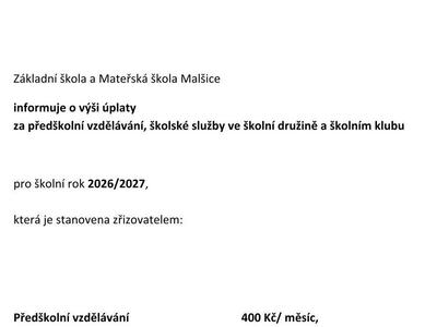 Výše úplaty za MŠ, ŠD a ŠK 2026/2027