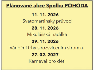 Plánované akce Spolku POHODA v Malšicích