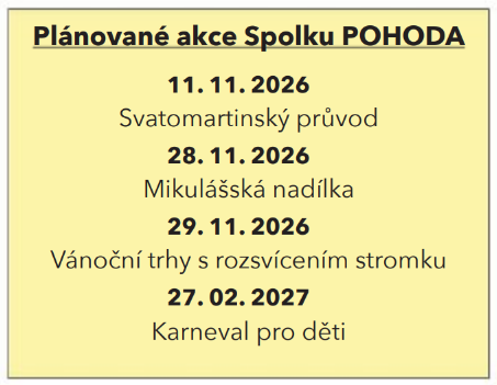 Plánované akce Spolku POHODA v Malšicích