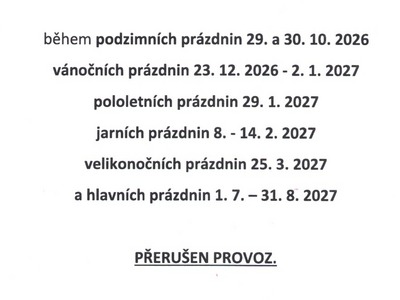 Provoz ŠD a ŠK v době prázdnin 2026/2027