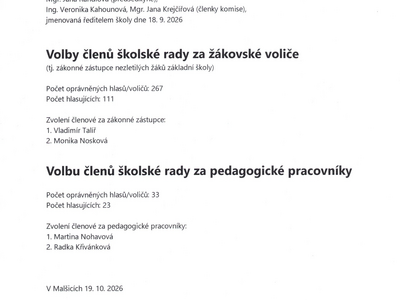 Oznámení výsledku voleb do ŠR